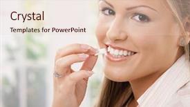  Presentation with chewing gum - Amazing slide deck having young woman eating chewing gum backdrop and a lemonade colored foreground