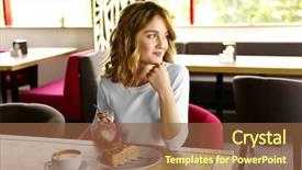  Presentation with dessert - Slides with young woman eating delicious dessert background and a  colored foreground