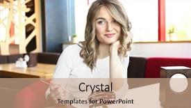  Presentation with dessert - Amazing PPT theme having young woman eating delicious dessert backdrop and a  colored foreground