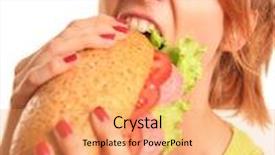  Presentation with fast food - Theme with young woman eating fast food background and a yellow colored foreground
