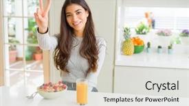  Presentation with healthy breakfast - Cool new presentation theme with young woman eating healthy breakfast backdrop and a  colored foreground