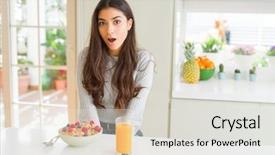  Presentation with brunch breakfast buffet healthy continental - Slides consisting of young woman eating healthy breakfast background and a  colored foreground