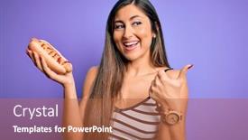  Presentation with ketchup - Slide deck having young-woman-eating-hotdog background and a red colored foreground