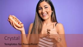  Presentation with ketchup - Audience pleasing slide deck consisting of young-woman-eating-hotdog backdrop and a red colored foreground