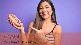  Presentation with ketchup - Presentation design with young-woman-eating-hotdog background and a red colored foreground