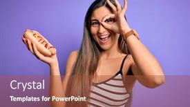  Presentation with ketchup - Cool new presentation theme with young-woman-eating-hotdog backdrop and a red colored foreground