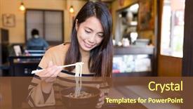  Presentation with japanese - PPT layouts with young woman eating japanese udon background and a tawny brown colored foreground