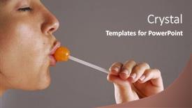  Presentation with lollipop - Theme featuring young-woman-eating-lollipop background and a gray colored foreground