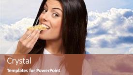  Presentation with granola - PPT layouts consisting of young woman eating piece of granola bar outdoor background and a red colored foreground