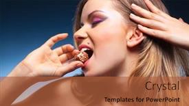  Presentation with eating - Beautiful PPT theme featuring young woman eating sweet portrait backdrop and a red colored foreground