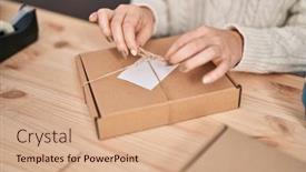  Presentation with ecommerce - PPT theme featuring young-woman-ecommerce-business-worker background and a coral colored foreground