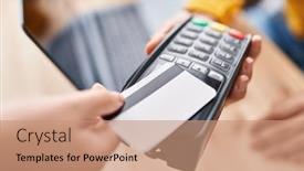  Presentation with business card - PPT theme enhanced with young-woman-ecommerce-business-worker background and a coral colored foreground