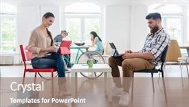  Presentation with woman office desk - Audience pleasing slides consisting of young woman editing a document backdrop and a  colored foreground