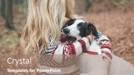  Presentation with dog - Colorful PPT theme enhanced with young-woman-embrace-her-cute backdrop and a coral colored foreground