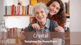  Presentation with grandma - Presentation design consisting of young-woman-embracing-senior-mother background and a violet colored foreground