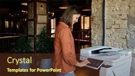  Presentation with coworking - Presentation enhanced with young-woman-employee-working background and a tawny brown colored foreground