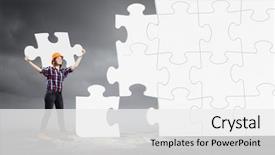  Presentation with woman engineer - PPT layouts having young woman engineer connecting puzzle background and a  colored foreground
