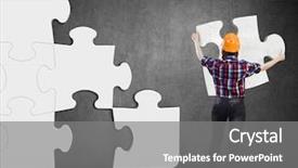  Presentation with woman engineer - Cool new presentation design with young woman engineer connecting puzzle backdrop and a  colored foreground