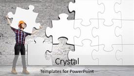  Presentation with woman engineer - PPT theme having young woman engineer connecting puzzle background and a  colored foreground