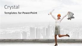  Presentation with woman engineer - Slides having young woman engineer in helmet jumping joyfully background and a white colored foreground