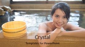  Presentation with onsen - Theme enhanced with young woman enjoy onsen background and a coral colored foreground
