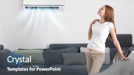  Presentation with conditioner - PPT theme enhanced with young woman enjoying cool air background and a dark gray colored foreground