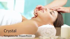  Presentation with spa salon - Beautiful presentation featuring young woman enjoying facial backdrop and a coral colored foreground