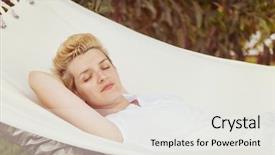  Presentation with beautiful young woman getting face - Colorful PPT layouts enhanced with young woman enjoying free time backdrop and a white colored foreground