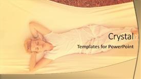  Presentation with free - PPT theme enhanced with young woman enjoying free time background and a  colored foreground