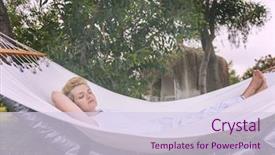  Presentation with hydrangea free - Slides with young woman enjoying free time background and a sky blue colored foreground