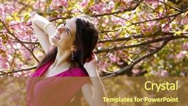  Presentation with forest beautiful spring nature - Audience pleasing presentation theme consisting of young woman enjoying in spring backdrop and a tawny brown colored foreground