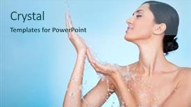 Presentation with water splash - Theme consisting of young woman enjoying in water background and a light blue colored foreground