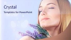  Presentation with flower woman - Presentation enhanced with young woman enjoying lavender flower background and a sky blue colored foreground