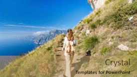  Presentation with trail - Slide deck enhanced with young-woman-enjoying-stunning-view background and a coral colored foreground