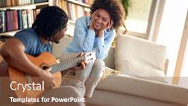  Presentation with love music - Slide deck with young-woman-enjoys-guitar-sound background and a coral colored foreground