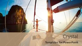  Presentation with yacht - Colorful slide deck enhanced with young-woman-enjoys-sunrise backdrop and a coral colored foreground