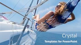  Presentation with sailing - Slide set featuring young-woman-enjoys-tropical-sailing background and a teal colored foreground