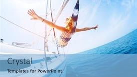  Presentation with sailing - Beautiful slide deck featuring young-woman-enjoys-tropical-sailing backdrop and a light blue colored foreground
