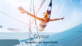  Presentation with sails sailing yacht catamaran sailing - Audience pleasing PPT layouts consisting of young-woman-enjoys-tropical-sailing backdrop and a light blue colored foreground