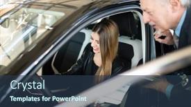  Presentation with car dealer - Presentation theme with young-woman-examining-a-new background and a tawny brown colored foreground