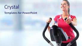  Presentation with trainer - Slides enhanced with young woman exercising on elliptical background and a sky blue colored foreground