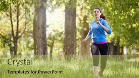  Presentation with running - Cool new slide set with young-woman-exercising-running-through backdrop and a  colored foreground