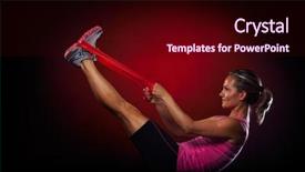  Presentation with fitness - Cool new PPT layouts with young woman exercising with elastic fitness band in the gym backdrop and a wine colored foreground