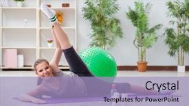  Presentation with gym ball - Amazing PPT layouts having young woman exercising with stability backdrop and a  colored foreground