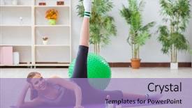  Presentation with gym ball - Theme with young woman exercising with stability background and a  colored foreground