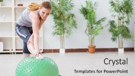  Presentation with gym ball - Amazing theme having young woman exercising with stability backdrop and a  colored foreground