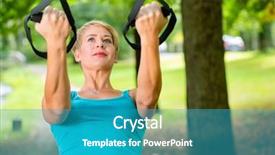  Presentation with summer trees - Presentation theme featuring young woman exercising with suspension trainer sling in city park under summer trees for sport fitness background and a teal colored foreground