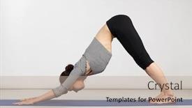  Presentation with gym - Beautiful slide set featuring young-woman-exercising-yoga backdrop and a coral colored foreground