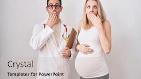  Presentation with baby doctor - Presentation design enhanced with young-woman-expecting-a-baby background and a soft green colored foreground