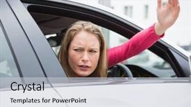  Presentation with road - Audience pleasing PPT theme consisting of young woman experiencing road rage backdrop and a lemonade colored foreground